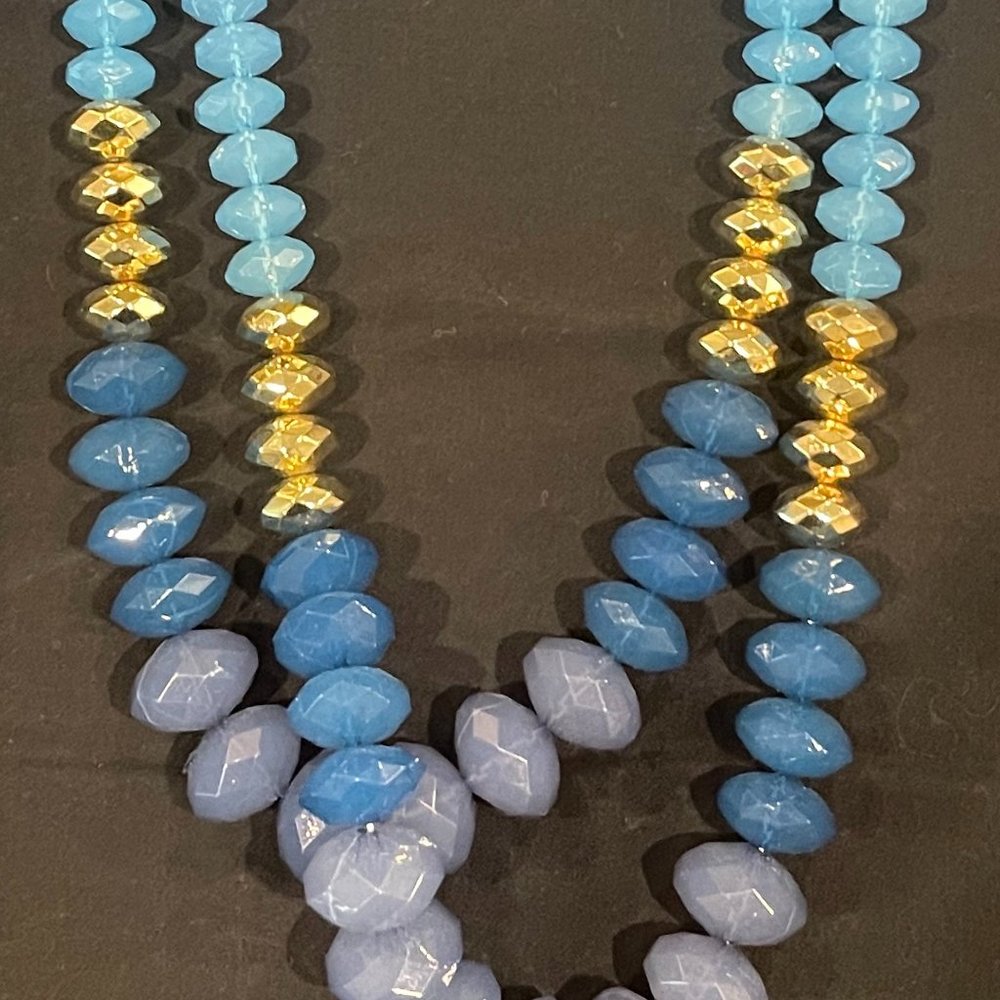Talbots Fashion Necklace - Beaded, Blue, Gold, Light Gray